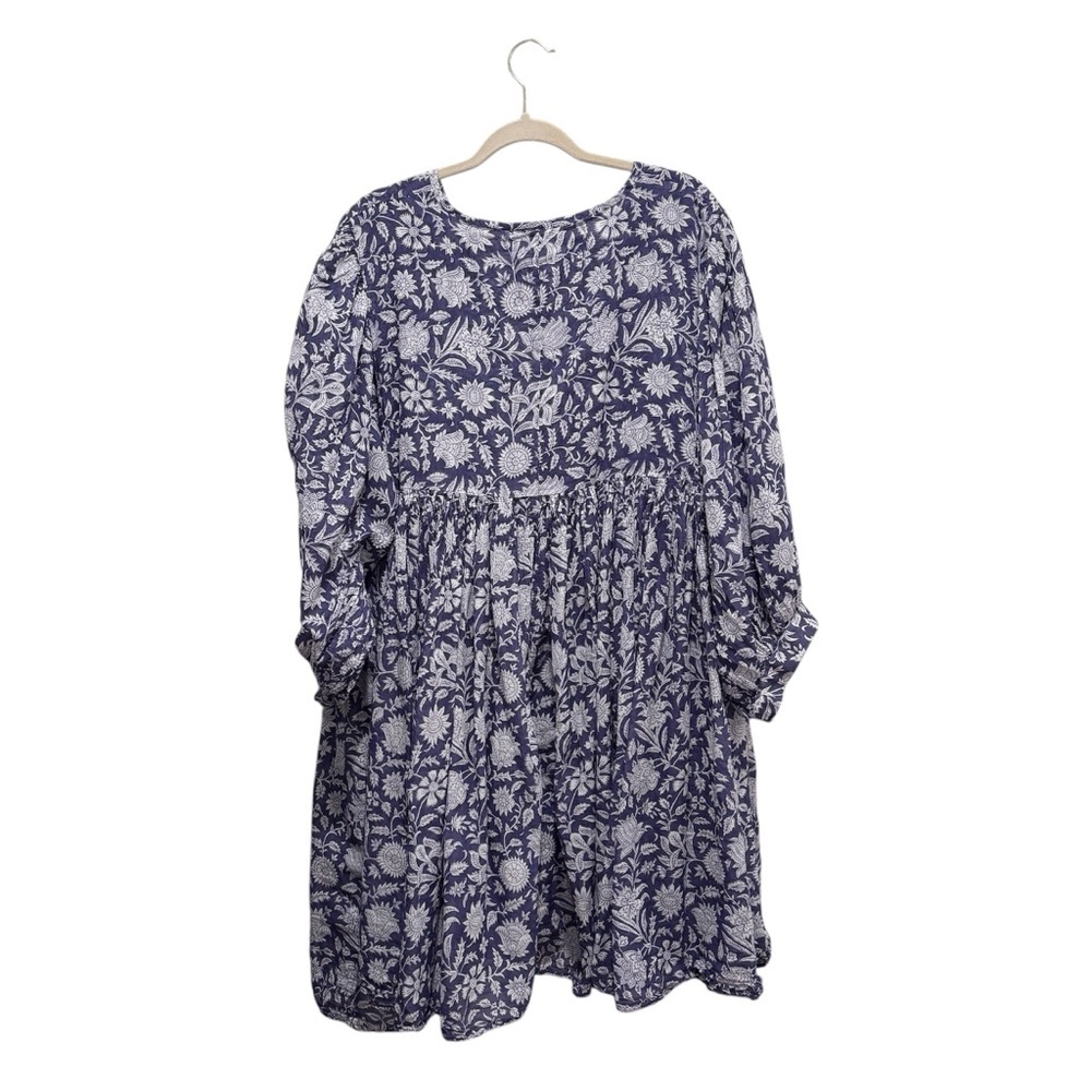 Daughters of India Kyra Mini Dress Cotton Blue Iris Boho Floral Flowy Blue 3XL - Picture 10 of 13